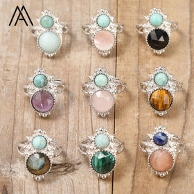 Luxury Crystal Rings Natural Amazonite Gemstone Open Bands Silver Moon Ring Fashion Jewelry Women Gifts