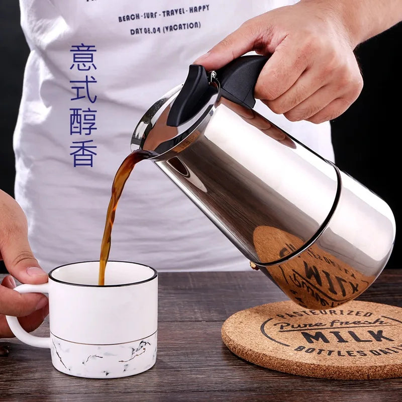 2/4/6/9 Cups European Design Stovetop Espresso Maker Percolator Coffee Pot Stainless Steel Moka Pot with Handle