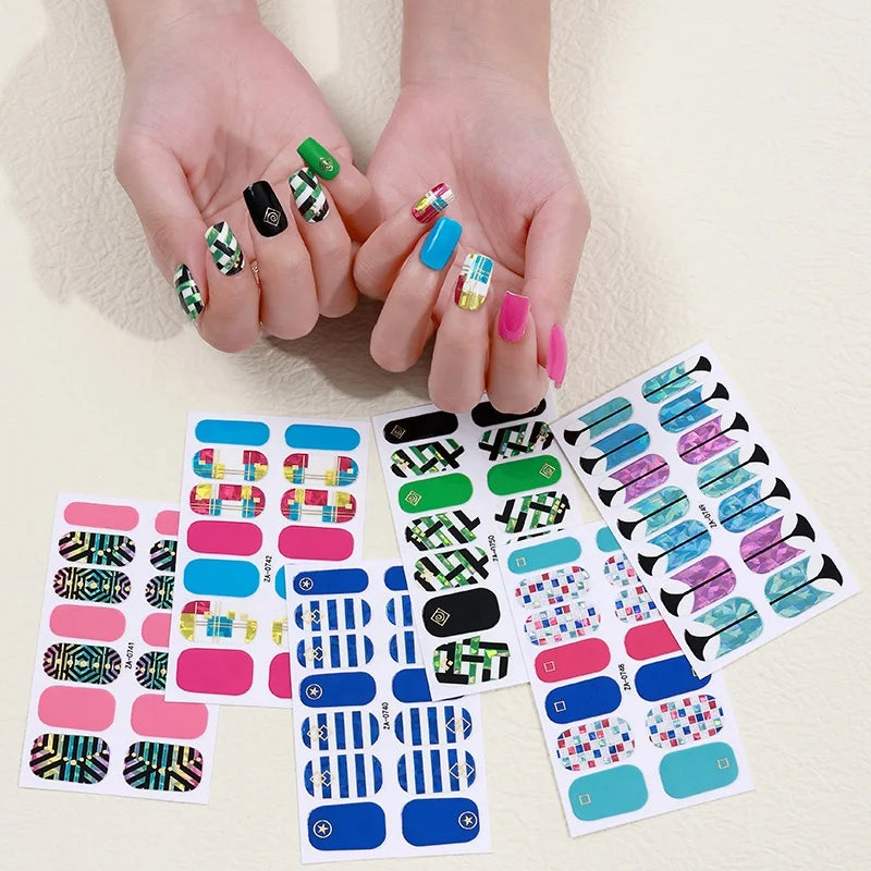 Wholesale 2D Shiny Summer Nail Art Decor Sticker Full Cover Nail Polish Sticker with Packaging for Women