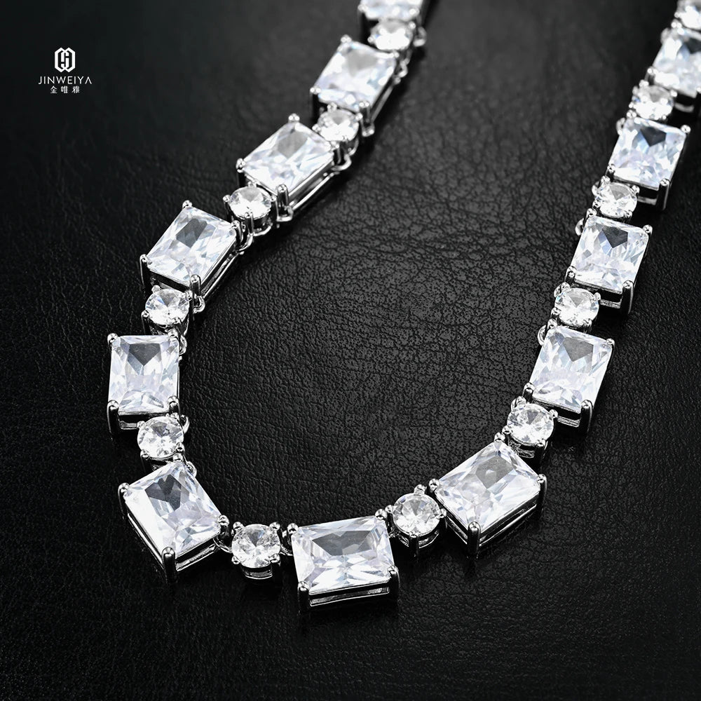 JWY Factory 925 Sterling Silver VVS Moissanite Diamond Tennis Chain Custom 6mm 8mm Hip Hop Jewelry Necklace at Factory Price