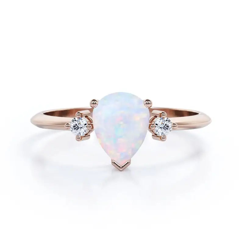 925 Sterling Silver Opal Engagement Rings Diamond Engagement Natural Precious Genuine Opal Rings
