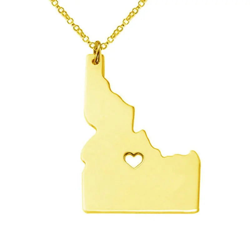 SC Hot Sale Fashion Heart Choker Necklace Stylish Stainless Steel Necklace Trendy American Map Idaho Pendant Necklace for Women