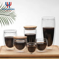 Custom Logo 150ml-450ml Double Wall Insulated Borosilicate Ceramic Coffee & Tea Cups with Handle Lid Premium Beverage Glass Set