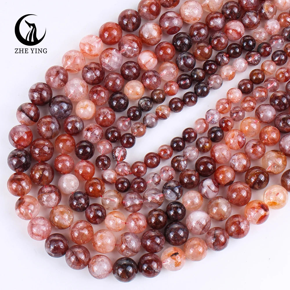 Zhe Ying 6/8/10mm Red Fire Quartz Beads Bracelet Natural Stone Beads for Jewelry Making Natural Red Hematoid Quartz Beads
