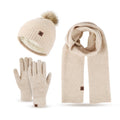 Women's Winter Gift Set Fleece Cable Knit Beanie Pom Cap Touch Screen Glove Long Warm Scarf 3 PCS Plain Style Accessories