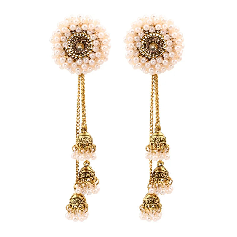 Wholesale Gold Plated Round Shape With Lct Stone Flower Design Bahubali Style Jhumki Earring for Women