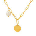 2023 New Rstro Irregular Baroque Freshwater Pearl Paperclip Chain Round Pendant Necklace for Girls Office