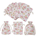 10*14cm Flower Printed Cotton Linen Drawstring Pouch with Cartoon Pattern Herbal Sachet Empty Hemp Bag Small Floral Cloth Bag