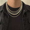 SHIXIN Hip Hop Twist Rope Chain Pearl Bead Necklace Silver Link Chain Layered Necklace Punk Thick Statement Necklace Men Women