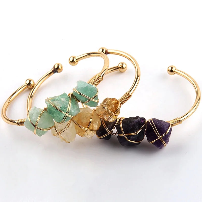 Fashion Delicate Jewelry 7 Different Color Random Rose Quartz Amethyst Natural Stone Charm Bangle