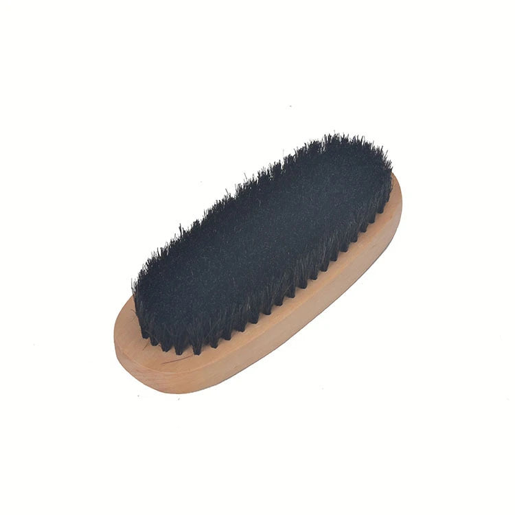 Factory wholesale hot selling oval suede leather shoes wooden handle pig brush shoe polish brush