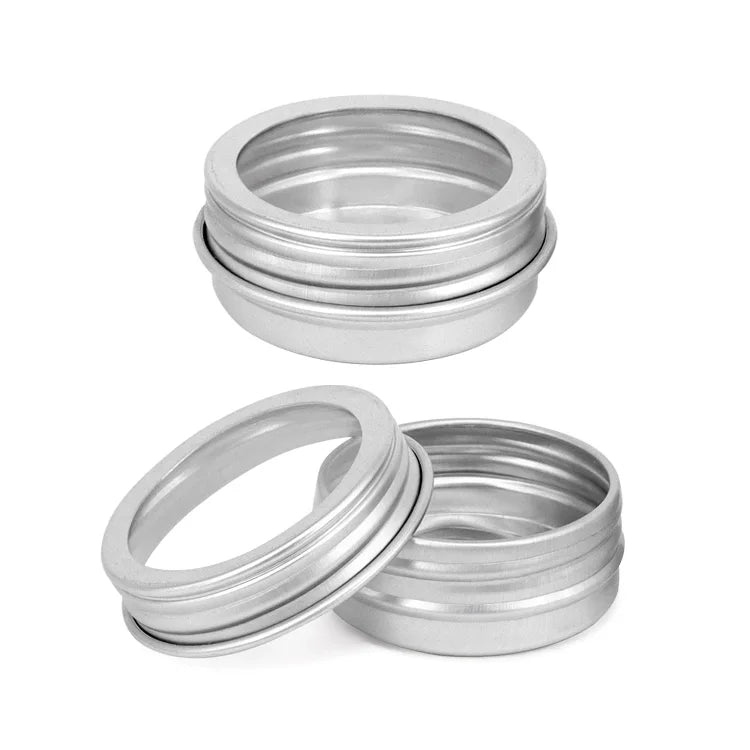 Round Aluminum Tin Box Metal Curling Aluminum Cans Cosmetic Aluminum Jar Cosmetic Packaging with Pvc Window