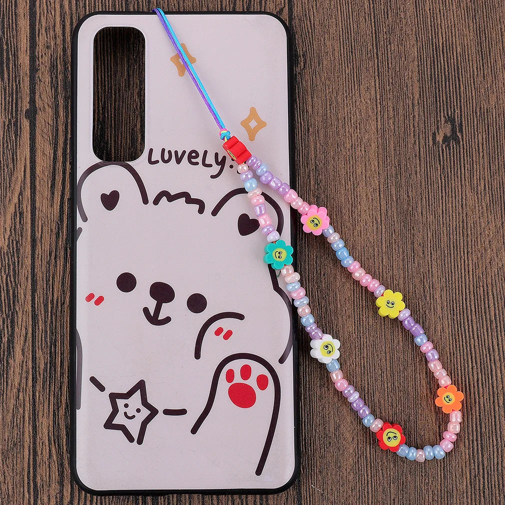 Phone Charm Cute Beads Phone Lanyard Wrist Strap Handmade Polymer Clay Anti-Lost Phone String for Women Girls