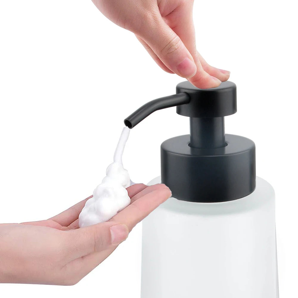 Longan 15oz Round Dispenser Frosted Glass Bottle With Pump Shampoo Bottle 450ml With Pump Foam Cleanser Bottle