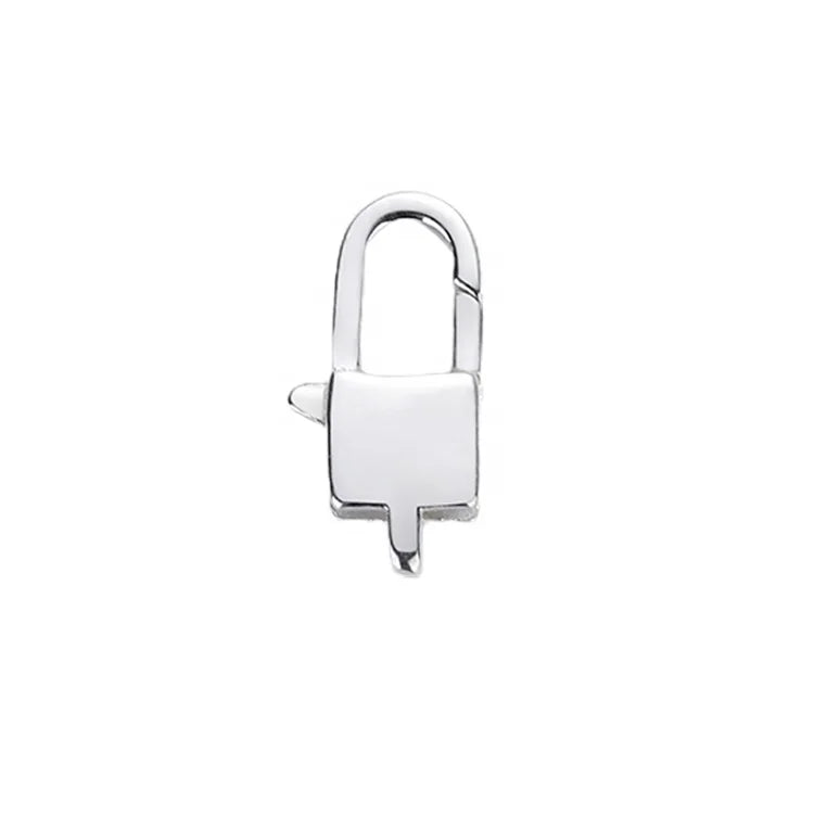 Custom Logo Solid 925 Sterling Silver Square Shape Plain Pad Lock Lobster Clasp Padlock Lock Findings for Jewelry 11mm 20mm