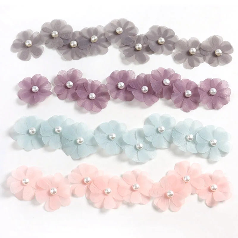 Hot Sale Factory Custom Decorative Flowers Wedding Handmade Organza Fabric Flowers Applique for Garment Dress Bags Shoes