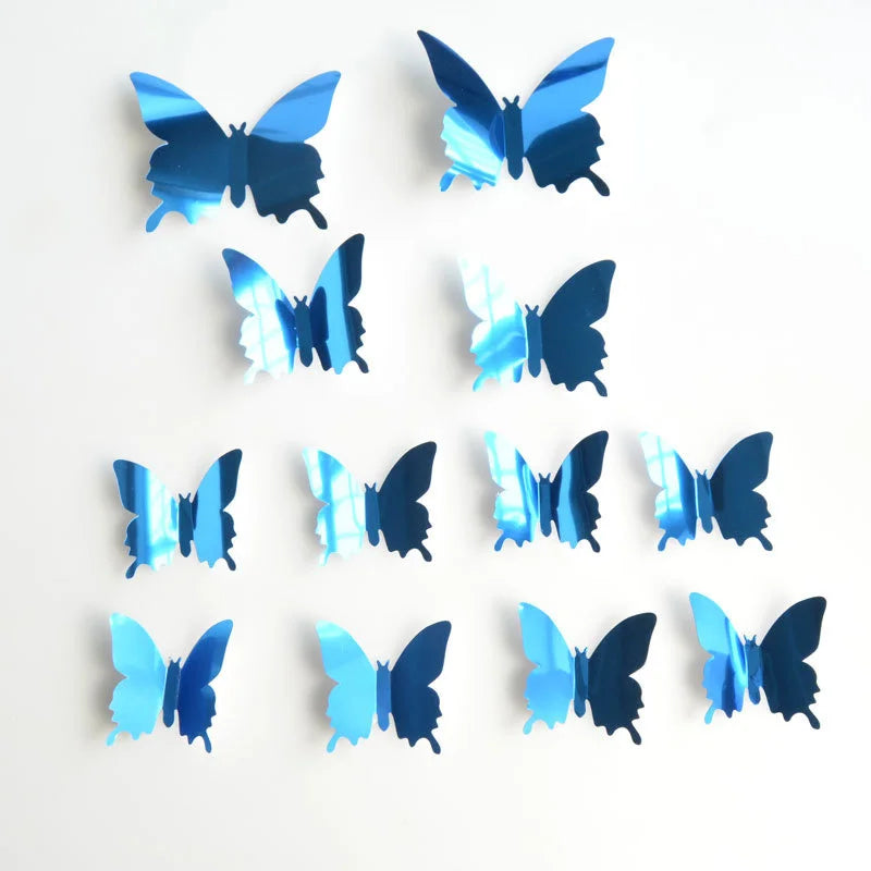 12pcs/set Self-Adhesive 3D Butterfly Wall Stickers Reflective PET Wall Mirror Decal PVC Home Art Decor