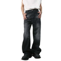 Spring Autumn Summer Mens Boot Cut Wide Leg High Street Breathable Denim Jeans with Print Letter Washed Vintage Style
