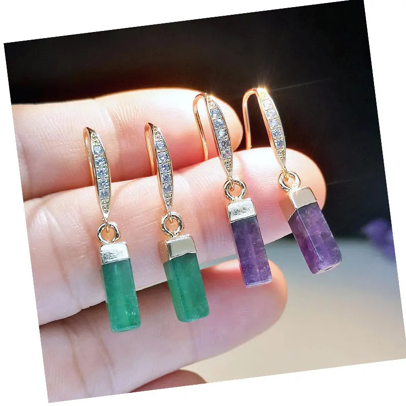 Luxury Women's Literary Retro Style Natural Stone Drop Earrings Simple Design