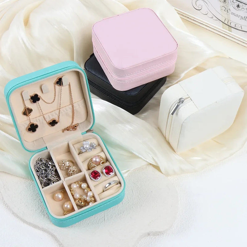 Portable White PU Leather Travel Case Small Jewelry Storage Box Accessory for On-the-Go Jewelry Care