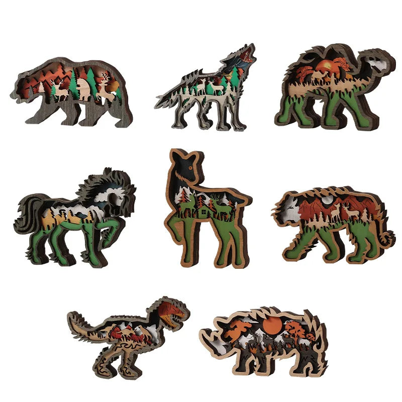 Wall Elk Brown Bear Sculpture 3d Arts Hanging Decor Hand Carved Wooden Crafts Forest Animal Decor Wood Carving with Light