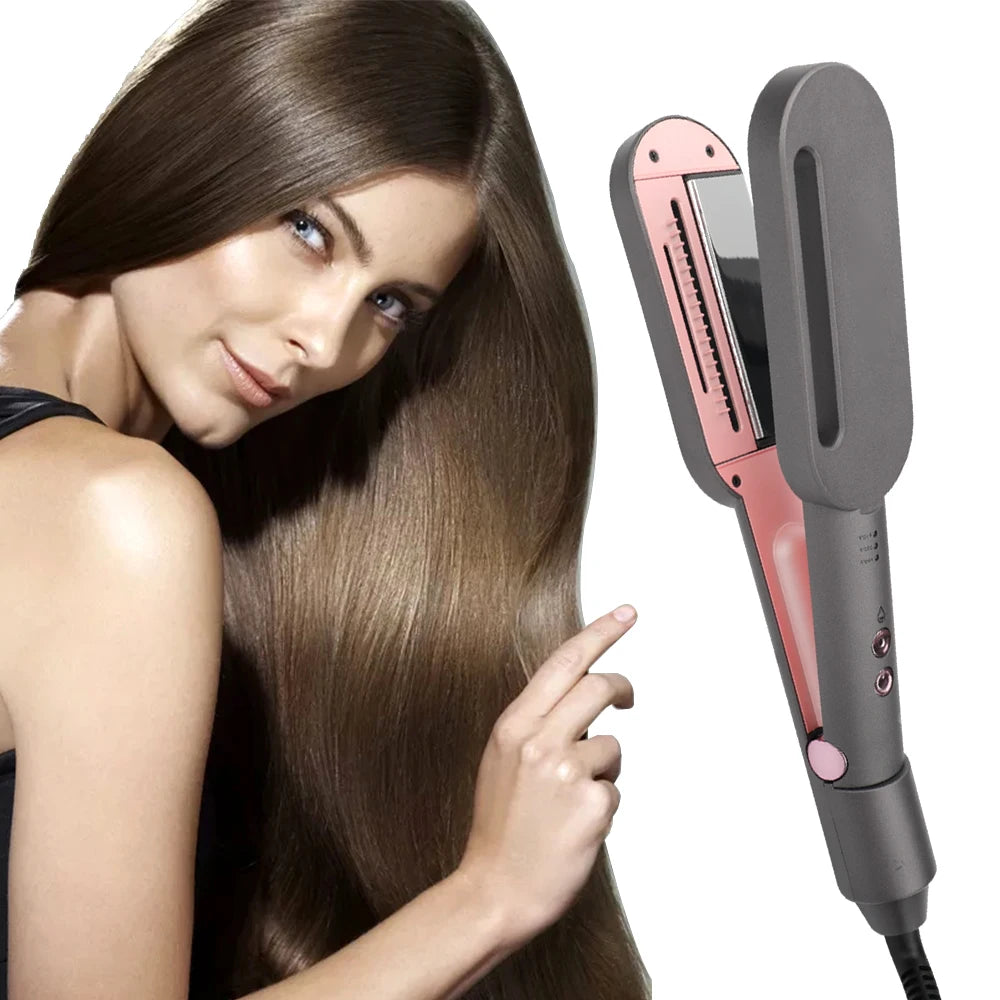 Mesky Fashion 2 in 1 Wide Heater Ceramic Flat Iron Natural Titanium Hair Straightener and Curler Set MegaBDM