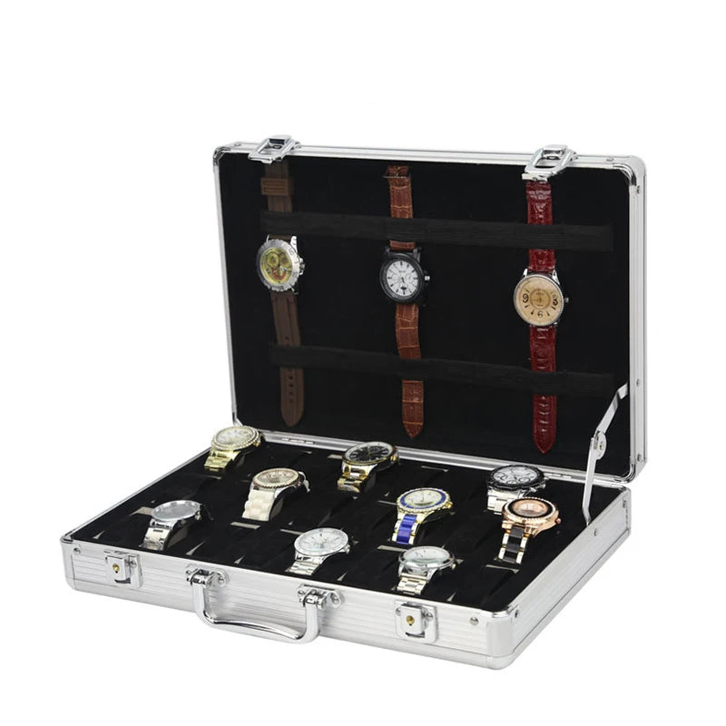 24+12 Slots Aluminum Suitcase Case Watch Display Storage Box Wristwatch Organizer Case Watch Bracket Clock Watch Clock Gift Box