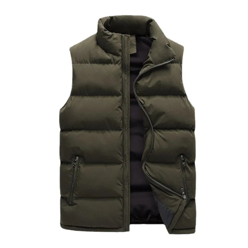 Quilted Puffer Jacket Vest Men New Autumn Warm Outside Wear Stand-up Collar Vest Oversized Casual Sleeveless Jacket Coat