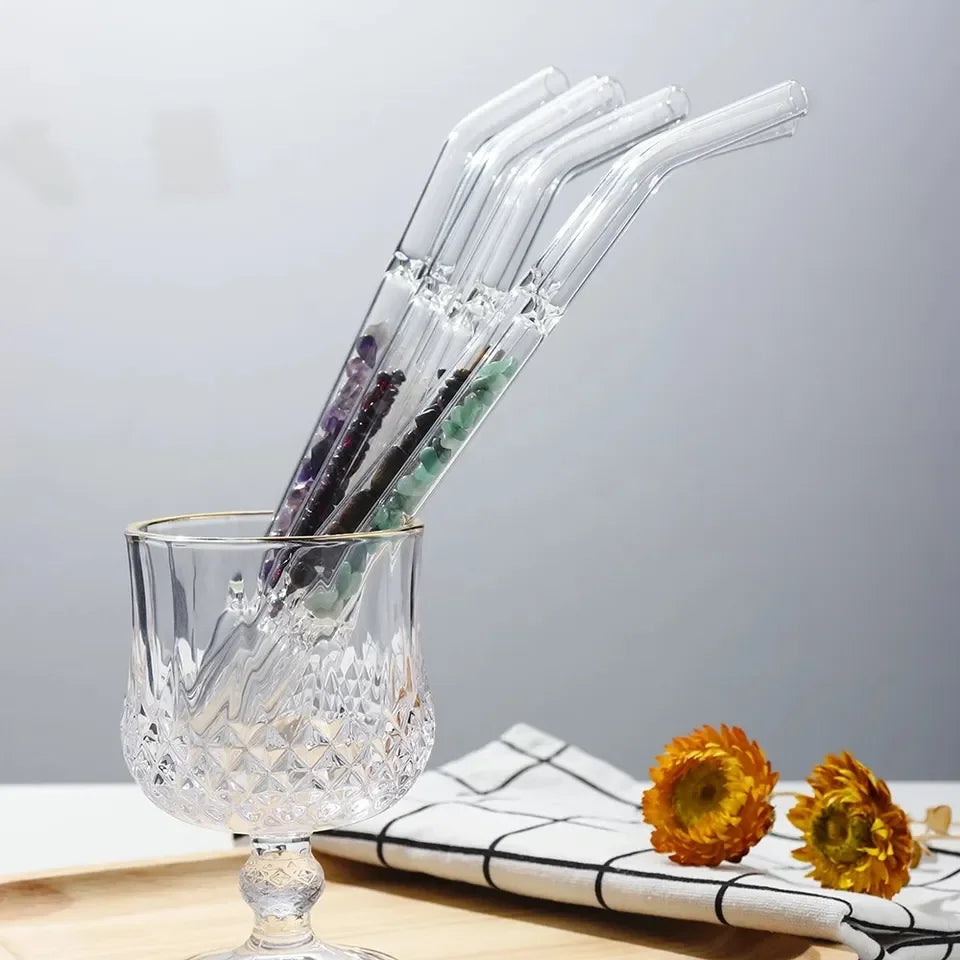 Hot Selling Various Natural Crystal Straws Rose Quartz Clear Quartz Diamond Glass Straw Various Crafted Items