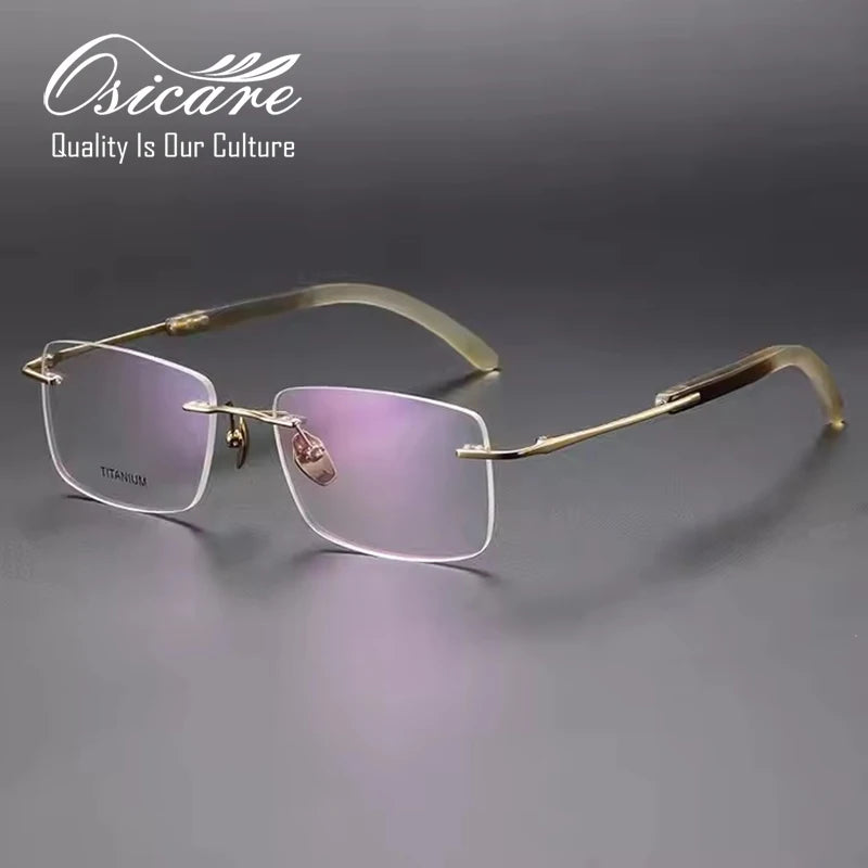 Osicare Luxury Brand Designer Eyewear Rimless Spectacle Titanium Bull Eyeglasses Optical Frames Rimmed Buffalo Horn Glasses