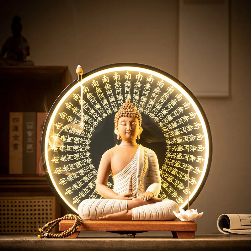 2024 Stick Wholesale Meditation Aromatherapy Kit Led Light Ceramic Buddha Statue Incense Burner
