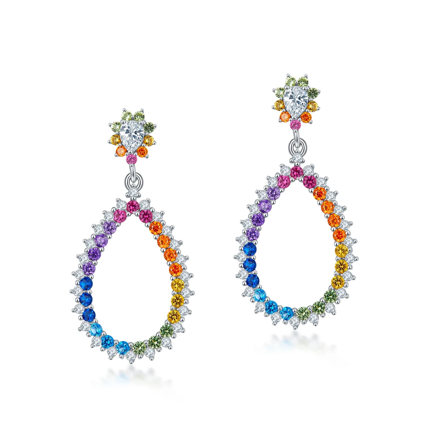Rainbow Fine Jewelry Manufacturer Luxury Design 925 Silver Colorful CZ Diamond Big Earrings Diamond Stud Earrings for Women