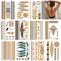 Metallic Gold Henna Temporary Tattoos Waterproof and Long-Lasting Tattoos for Beach Festivals and Parties