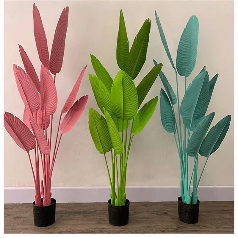 Wholesale Home Decorating Artificial Pink Banana Tree Plastic Potted Plants 120cm/160cm Eco-Friendly Durable Unique Eye-catching
