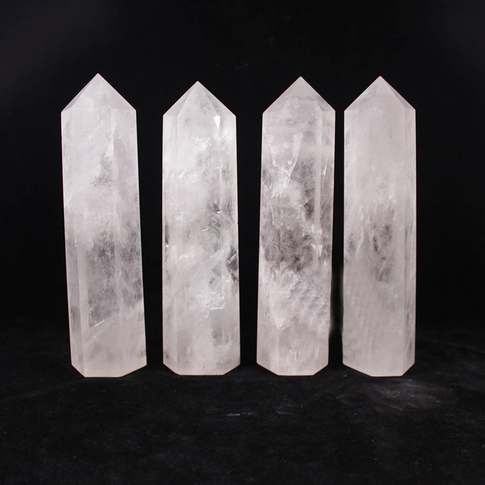 Natural Clear Quartz Points Faceted Prism Wand Carved Stone Figurine Meditation Therapy Healing Crystal Wand