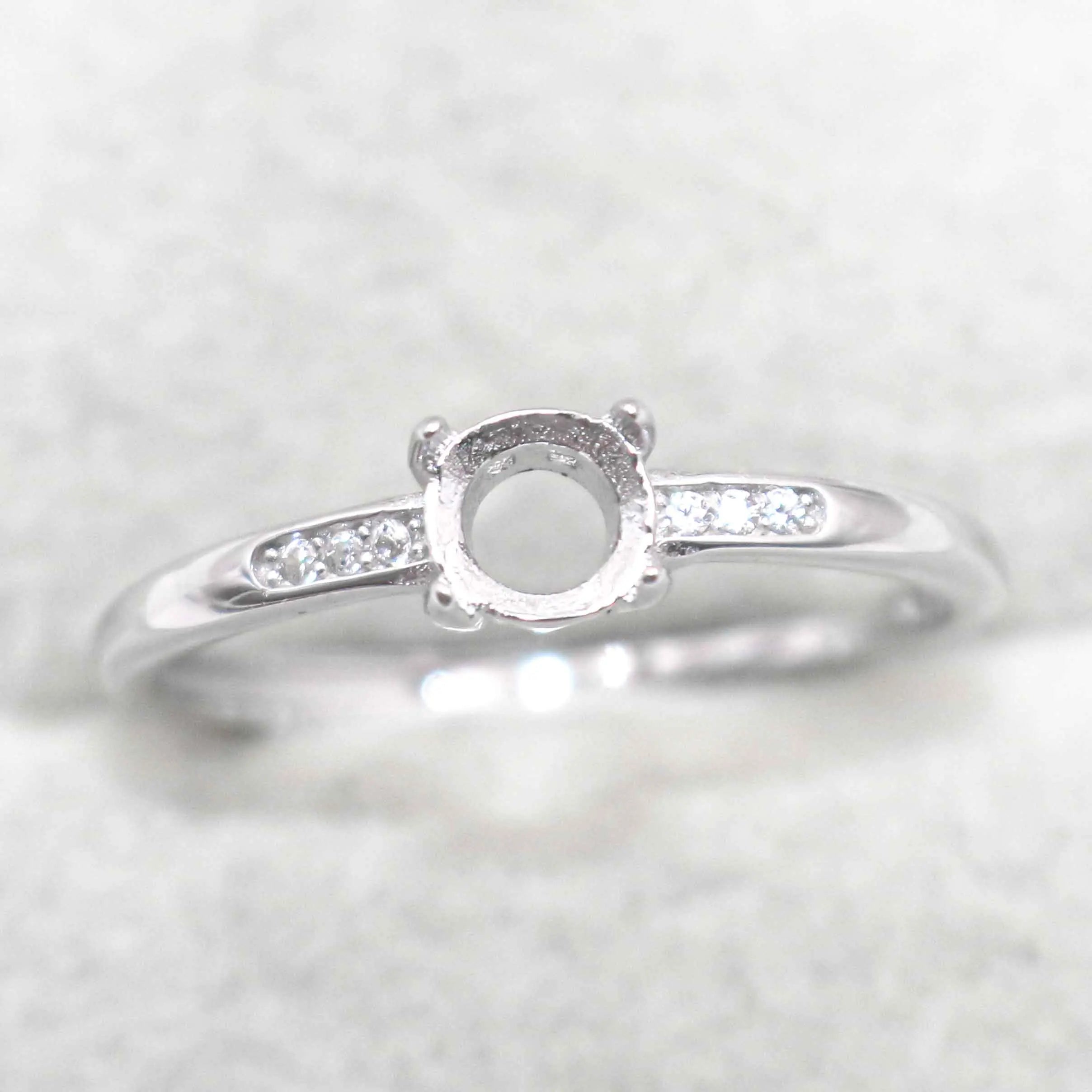 Sterling Silver 5*5mm Semi Mount Ring Empty Frame Blank Support Claw Setting S925 Base Holder Without Center Stone for DIY Inlay