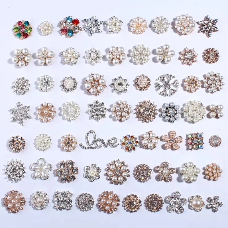 Wholesale Price Flatback Little Charms DIY Accessories Rhinestone Crystal Pearl Metal Alloy Charms for Button Cover Handicraft