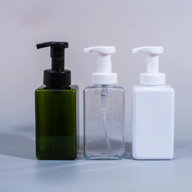 450ml PET Custom Color Square Cosmetic Plastic Bottle with Foam Pump 28mm for Shampoo Lotion & Face Cream Screen Printing