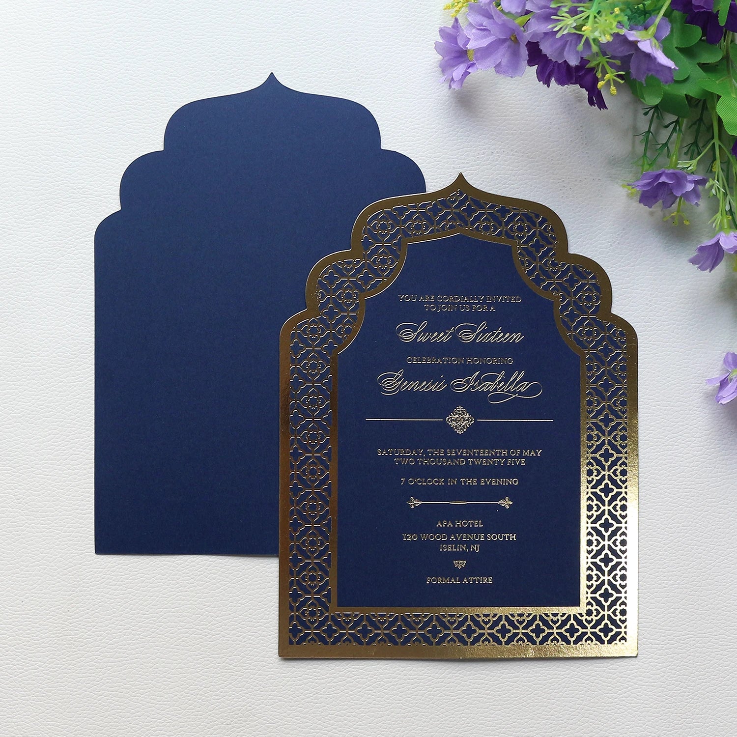 Formal Indian Muslim Arabic Mariage Luxury Gold Foil  Wedding Invitation Card With RSVP and Envelope