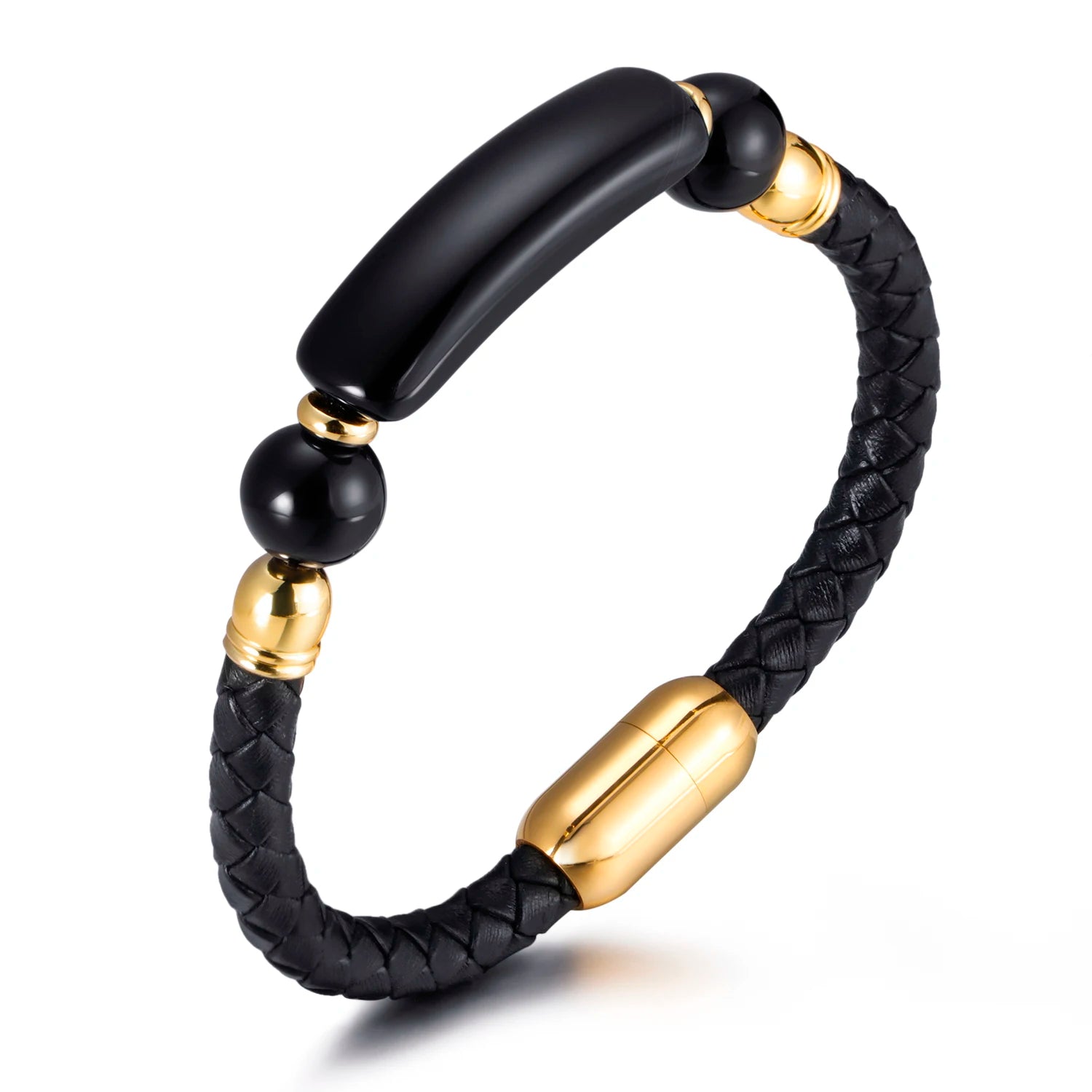 Stainless Steel Natural Stone Beaded Cuff Bracelet For Men Leather Jewelry Accessories Designs Images