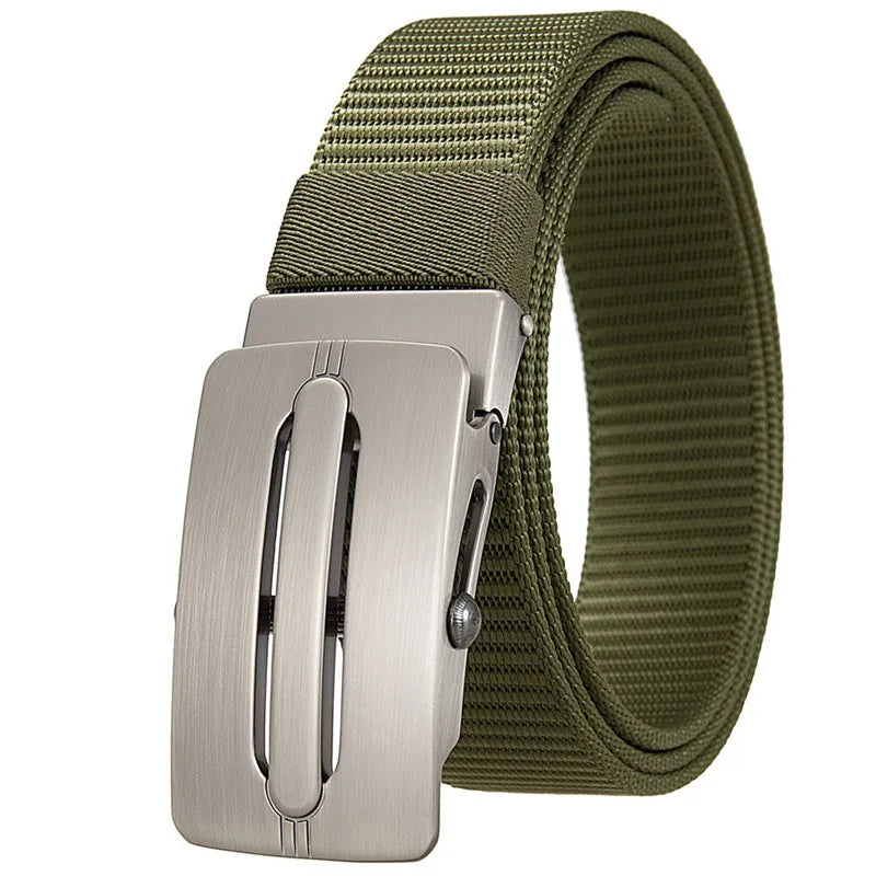 LQbelt Men's Fabric Canvas Belt Scroll Buckle Belts No Ratchet No Holes Male Belt Polyester Strap Outdoor Wholesale Factory