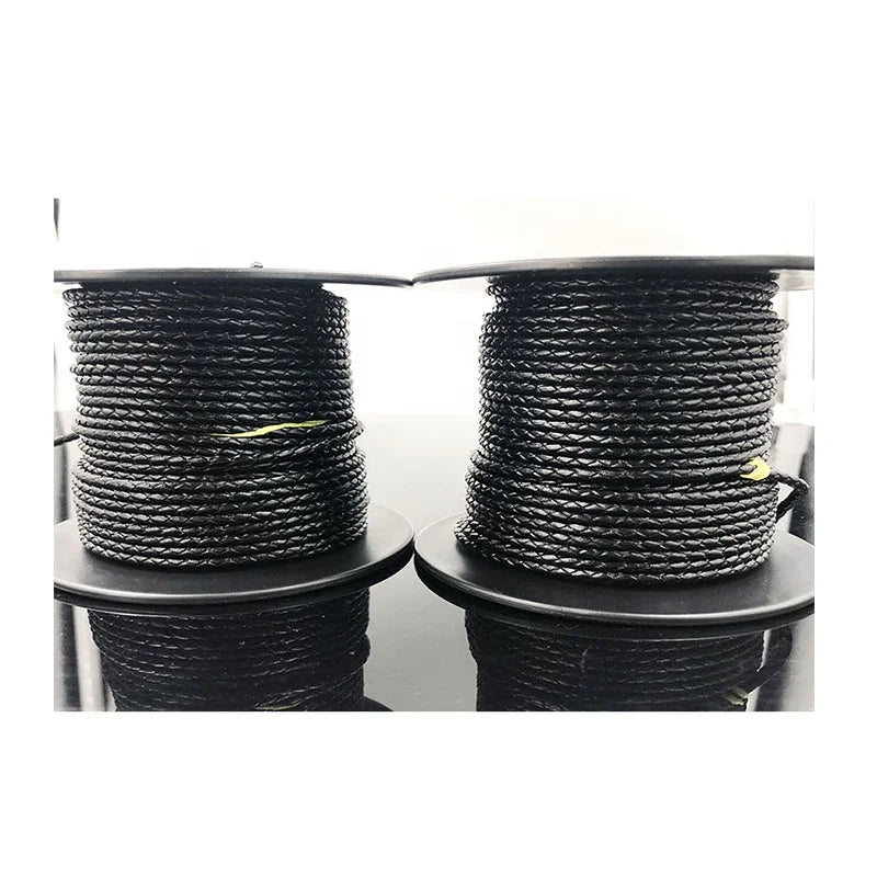 BMZ 2026 OEM Leather Cord Roll's Black 3mm Real Cow Braided Recycled Braided Leather Cord for Jewelry Making