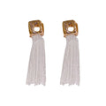 Fashion 925 Sterling Silver Post Metal Tassel Earring Gold Plated Square Long Tassel Earrings Women
