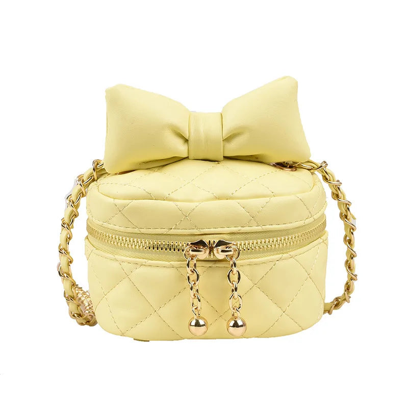 New Product Simple Cylinder Chain Bag Fashion Fragrance Bow Crossbody Makeup Bag Leather Handbag for Cute Girls for Photo Travel
