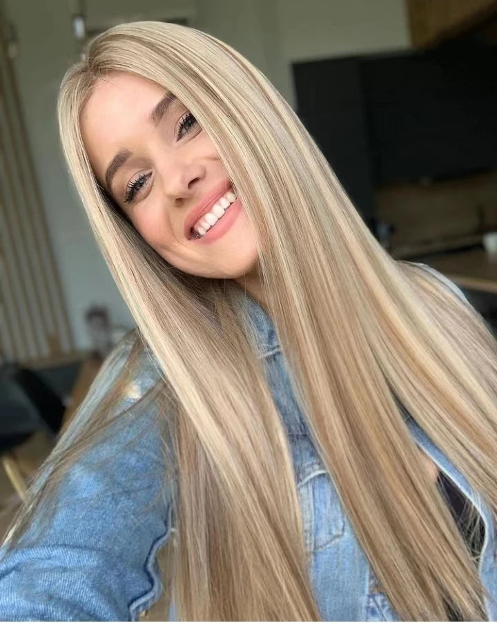 12A Highlight #60 With #27 Blonde Color Straight Virgin Full European Cuticle Aligned Human Hair HD Lace Front Wigs Glueless