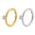Stainless Steel 18k Gold Plated Zircon Charm Bead Embedded Nose Ring Gauges 1.2mm Hoop Bone Designs for Sensitive Skin Women