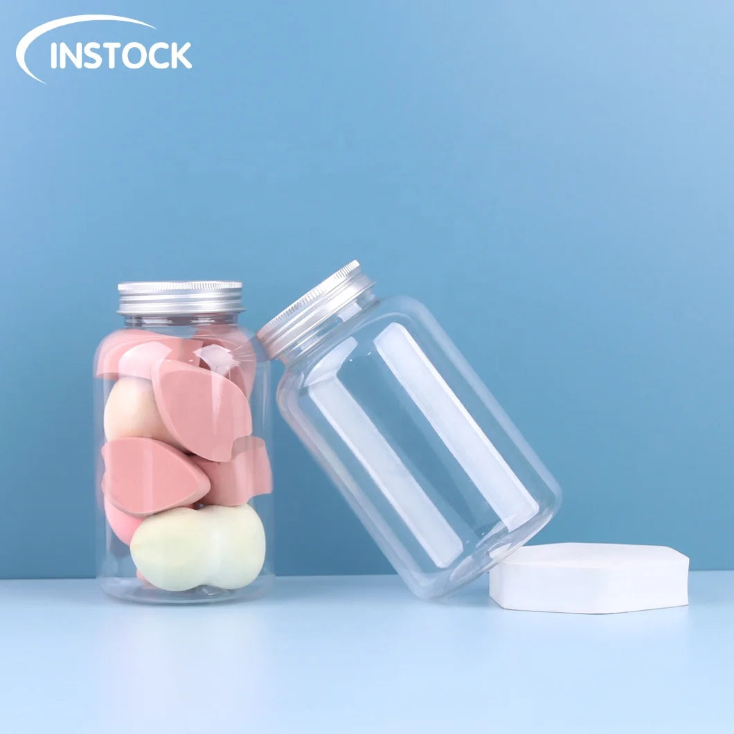 Instock Wholesale Food Packaging Bottle 500ml  PET Puff Jar Empty Milk Bottle Plastic Jars  with Aluminum Lids