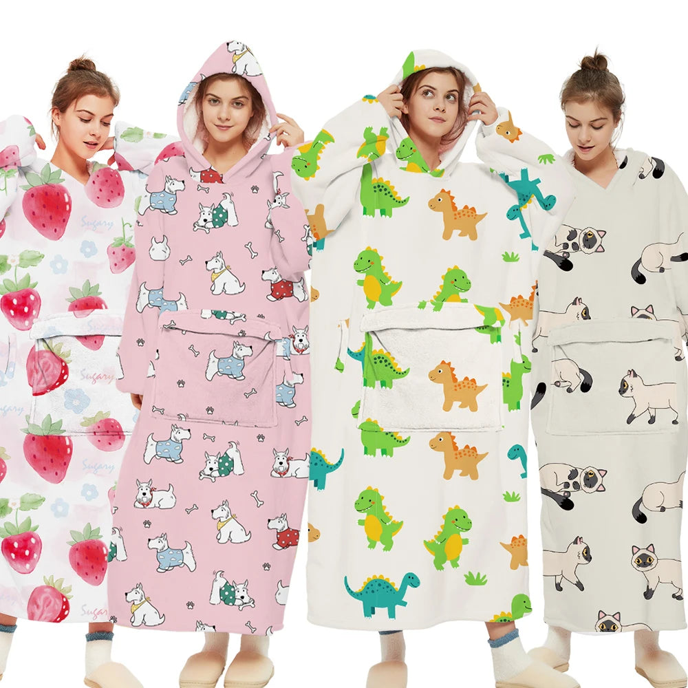 China Factory Personalized Oversize Wearable Sherpa Fleece Giant TV Hoodie Blanket Sweatshirt Adult Hooded Blanket With Sleeve