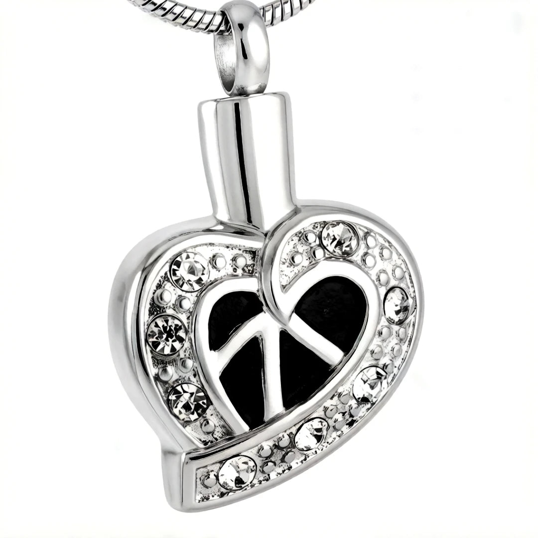 Stainless Steel Crystal Ribbon Heart Memorial Keepsake Necklace Ash Holder Heart Jewelry Urn Pendant Ribbon Cremation Ashes Urn