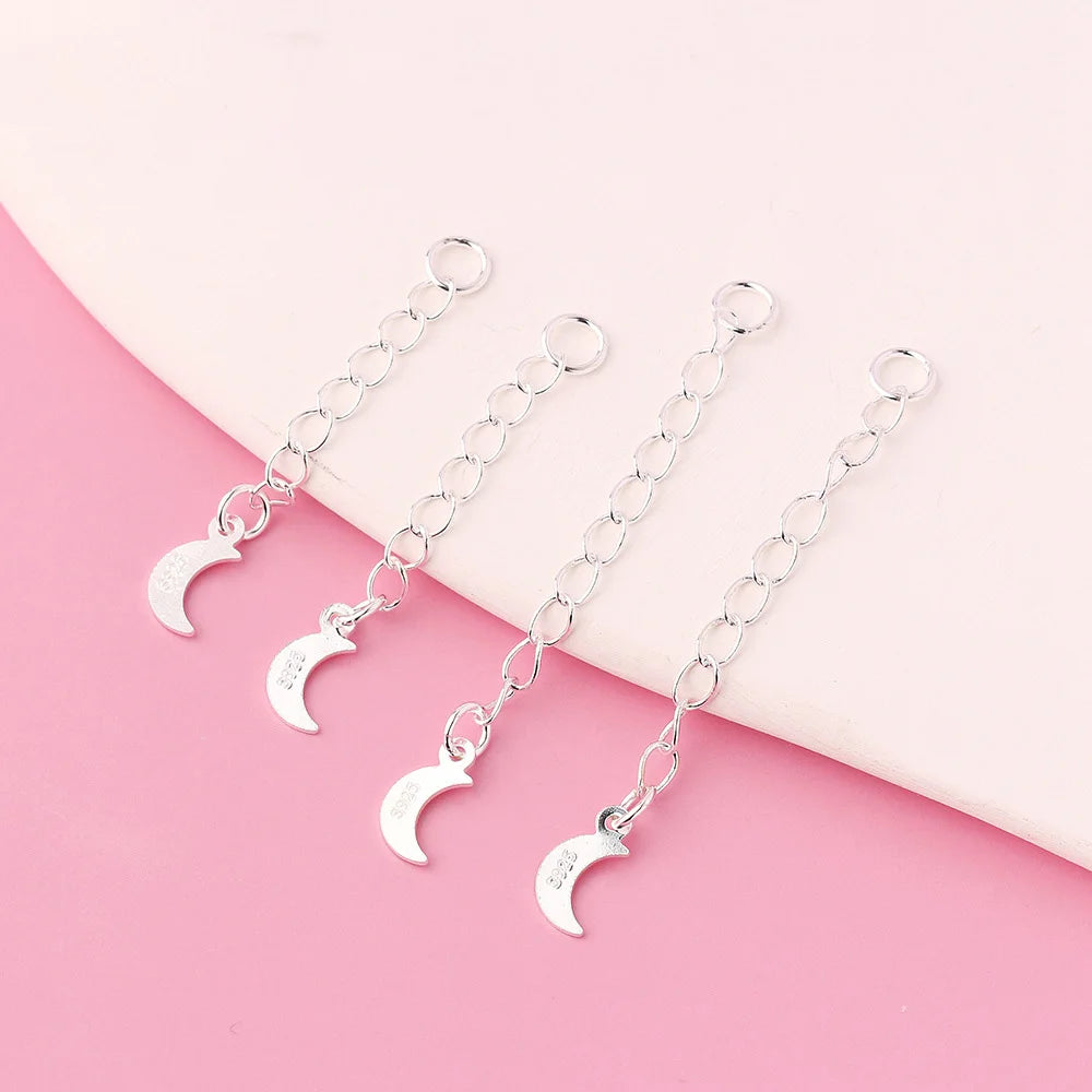 30mm 40mm Extender Chains Sterling Silver Chain Extensions with Crescent Moon Charm for Jewelry Making Supplies